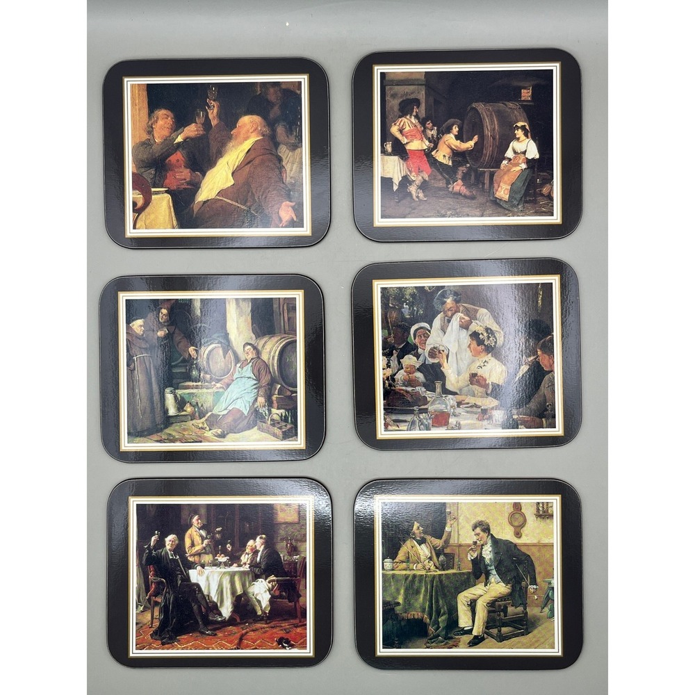 Jason Coasters Set of 6 Cork Backed Tavern Scenes A Fine Vtg Art Barware‎ Toledo